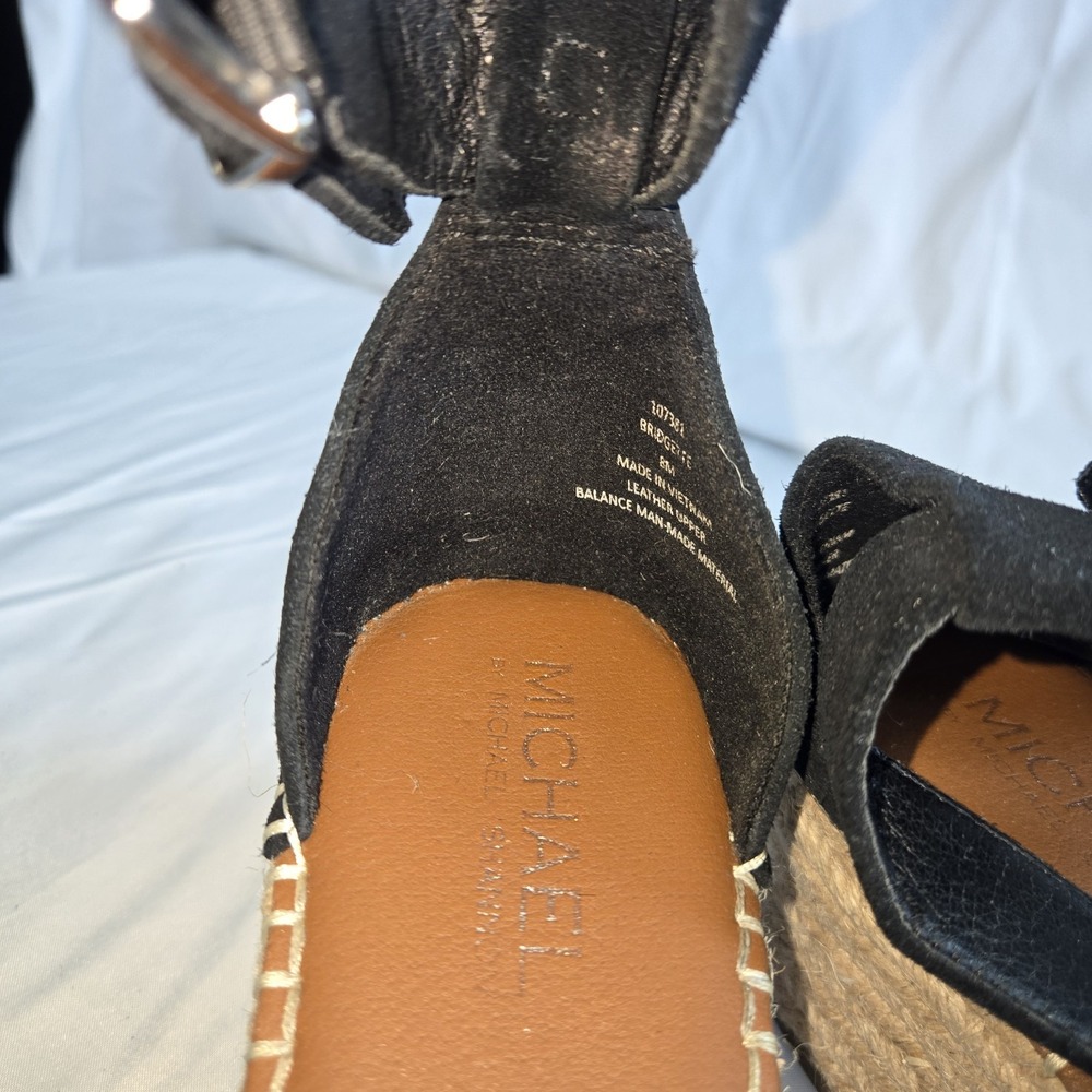 Michael Shannon Bridgette Black Suede Espadrille Wedge Sandals Ankle Strap 8 - Picture 5 of 6